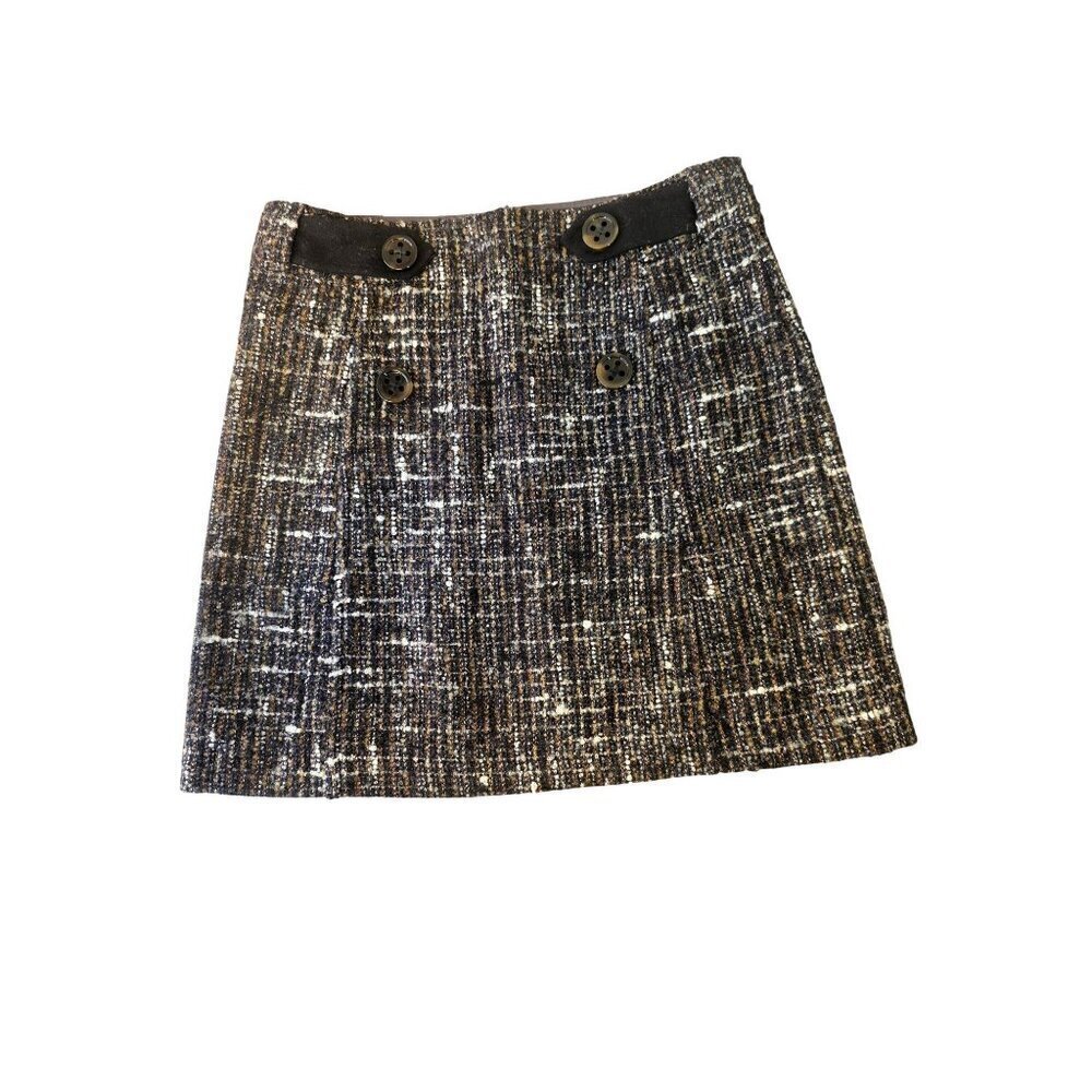 Max & Co Wool Blnd Tweed Mini Skirt Sz 2 Bouclé Button Front Y2K Equestrian Styl